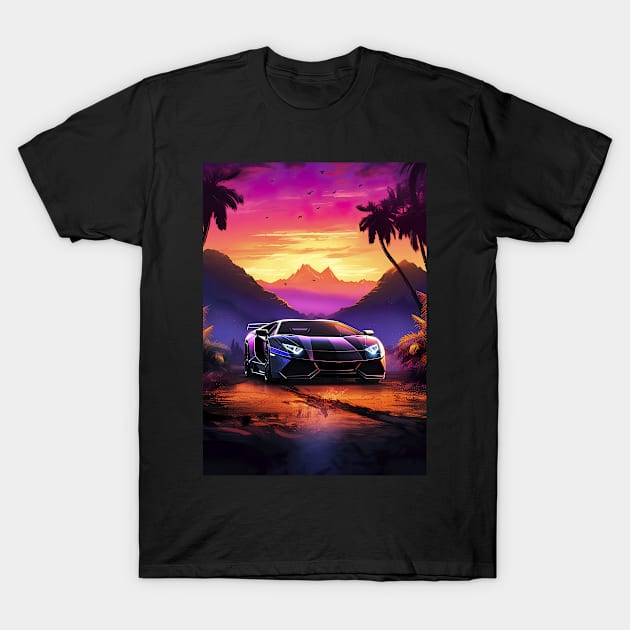 Synthwave aesthetic sport car with palms [synthwave/vaporwave/cyberpunk] T-Shirt by Synthwave1950